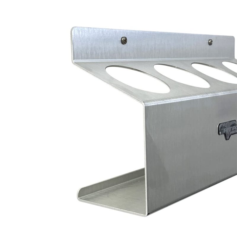 Pit Posse 303 Four Bottle Aerosol Spray Can Rack Shelf Holder 15.5" Caddy - Made in USA - Aluminum Enclosed Trailer Shop Garage Storage Organizer - Mounting Hardware Included (Silver) - Image 4